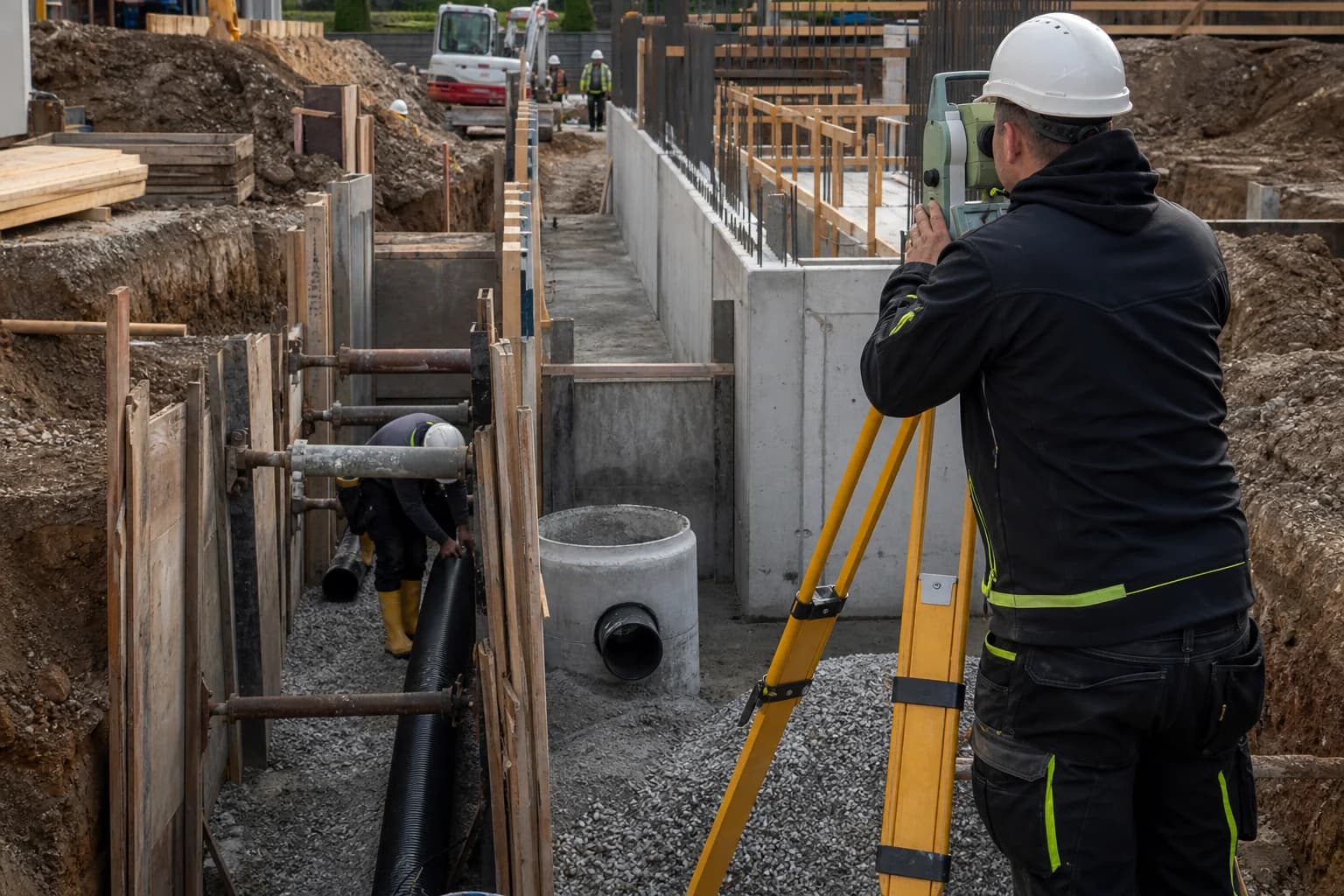 Baustellenszene im Hoch- und Tiefbau